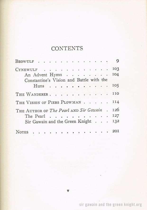 Sir Gawain and the Green Knight - Contents Page - Beowulf, Pearl, Wanderer, Cynewulf, Piers Plowman Sir Gawain and the Green Knight - Contents Page - Beowulf, Pearl, Wanderer, Cynewulf, Piers Plowman
