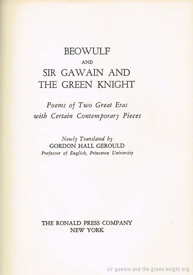 Sir Gawain Title Page - Gerould Edition Sir Gawain Title Page - Gerould Edition
